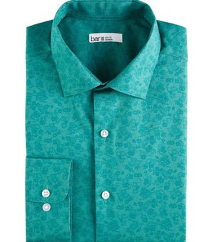 Bar III Dress Shirt Mens Size S 14/14.5 Green Slim Fit Stretch Floral Cotton $65