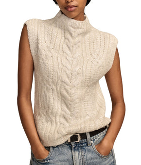 Lucky Brand Women Metallic Cable-Knit Sweater Vest Ivory Cream Size XL MSRP $90