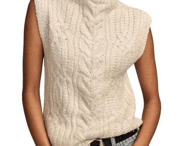 Lucky Brand Women Metallic Cable-Knit Sweater Vest Ivory Silver Size S MSRP $90