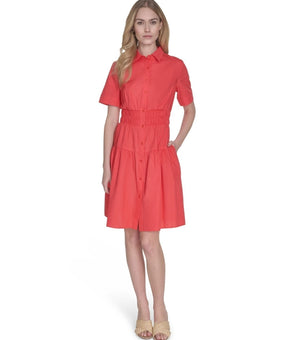 Vince Camuto Women Button front Cotton Short-Sleeve Shirtdress Red Size 10 $148