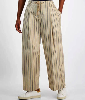Nautica Jeans Striped Pleat-Front Wide-Leg Trousers Light Brown Size L MSRP $90