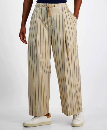 Nautica Jeans Striped Pleat-Front Wide-Leg Trousers Light Brown Size S MSRP $90