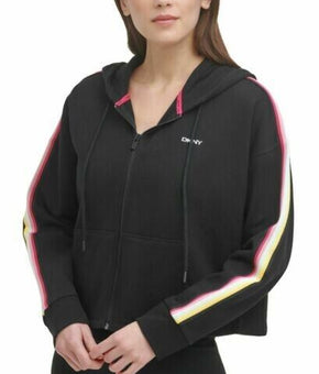 DKNY Sport Cropped Zip-Front Hoodie Black Jacket Size M SALE MSRP $80