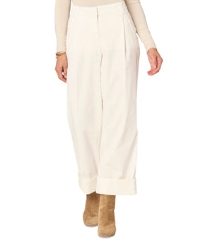 Democracy Women's Pleated Cuffed Wide-Leg Jeans Ivory Size 14 MSRP $88