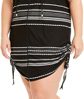 Dotti Plus Size Dahlia Stripe Zip Hoodie Cover-Up Swimsuit Black Size 1X $64