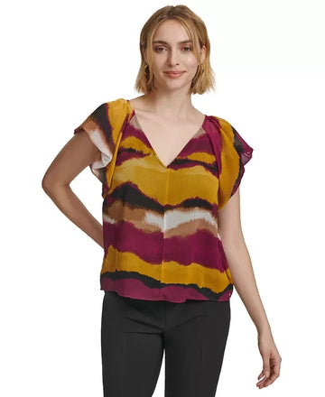 Calvin Klein Womens Printed Short-Sleeve Red Yellow Size XS MSRP $70
