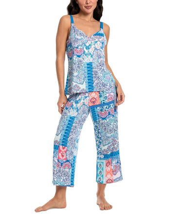 Linea Donatella Women's 2-Pc. Cropped Pajamas Set Blue Size L MSRP $56