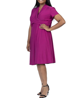 24seven Comfort Apparel Plus Size 2X Rouched Wrap Dress Magenta $66