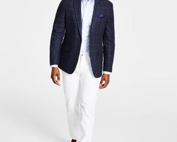 Bar III Mens Slim Fit Windowpane Sport Coat Navy Blue Windowpane Size 42L