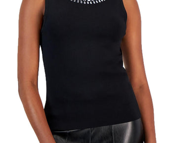 Anne Klein Womens Embellished Tank Top Size L MSRP $99 Black