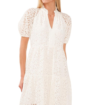 CeCe Womens Lace Puff Sleeve Babydoll Dress Ivory Size L MSRP $99