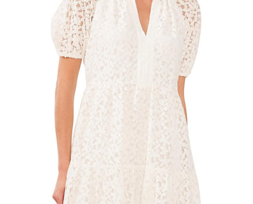 CeCe Womens Lace Puff Sleeve Babydoll Dress Ivory Size L MSRP $99
