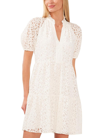 CeCe Womens Lace Puff Sleeve Babydoll Dress Ivory Size L MSRP $99