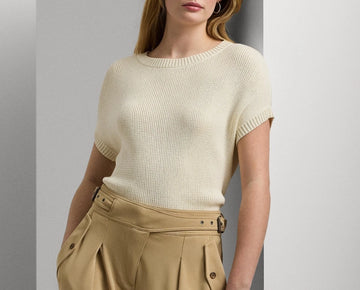 Lauren Ralph Lauren Women's Rib-Knit Crewneck Sweater Cream Size M MSRP $115