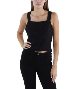 Bar III Womens Petites Smocked Square Neck Tank Top Black Size PS