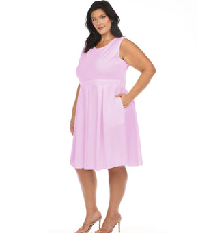 White Mark Plus Size 3X Fit & Flare Dress Pink Pockets Polyester Sleeveless $76