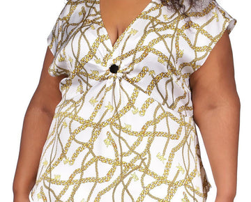 MICHAEL Michael Kors Womens Graphic Keyhole Blouse Plus Size 3X White Gold
