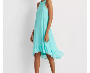 Lauren Ralph Lauren Petite Eyelet Sleeveless Shift Dress Aqua Blue Size 12P $135