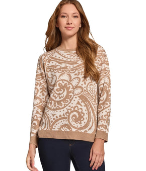 Jones New York Petite Paisley High-Low Pullover Sweater Beige Size PXL MSRP $100