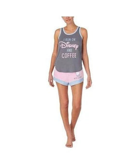Disney Pajama Set Womens Size M Gray I Run On Disney And Coffee Tank Shorts