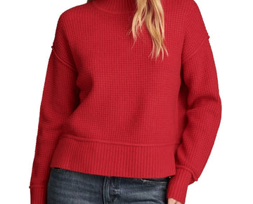 Lucky Brand Women's Mock Neck Waffle-Knit Sweater Red Size XXL MSRP $99