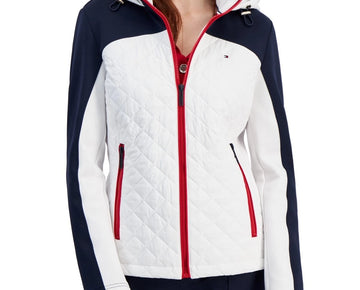 Tommy Hilfiger Women's Colorblocked Quilted Scuba Jacket White Size XS MSRP $140