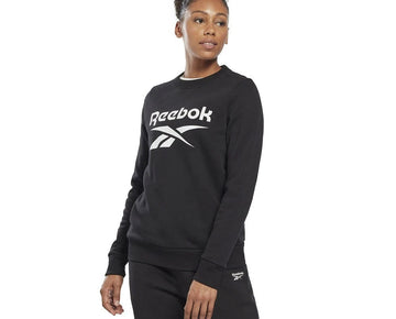 Reebok Women's Identity Big Logo Fleece Crew Black Knit Tops Size 3X