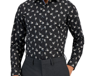 Bar III Men's Slim-Fit Liria Floral Dress Shirt Black Size 16/16.5 L MSRP $60