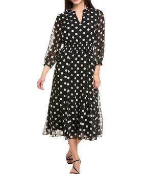 Anne Klein womens Smocked Waist Collared Midi Dress, Size 2, Black MSRP $149