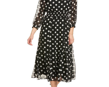 Anne Klein womens Smocked Waist Collared Midi Dress, Size 2, Black MSRP $149