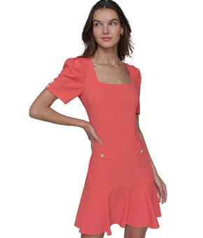 KARL LAGERFELD PARIS Womens Puff-Sleeve Flounce-Hem Dress Pink Size 2 MSRP $148
