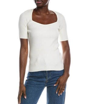 Hugo BOSS NWT Women's Short Sleeve White Rib Sweater Top Shirt Size XL