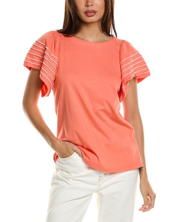 Jones New York womens Flutter Sleeve T-Shirt, Size L, Orange