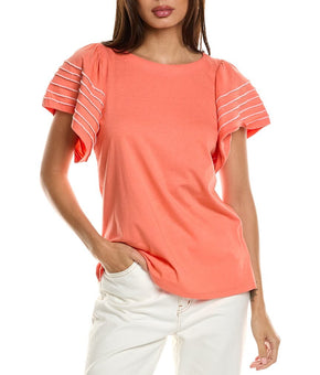 Jones New York womens Flutter Sleeve T-Shirt, Size XL, Orange