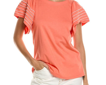 Jones New York womens Flutter Sleeve T-Shirt, Size XL, Orange