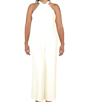 Julia Jordan Womens Crepe Halter Jumpsuit Ivory Size 16