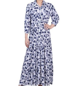NY Collection Womens Petites Crinkle Tiered Maxi Dress Size PXL MSRP $60 Blue