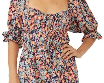 Free People Show Me Love Romper Womens Size M Navy Orange MSRP $148