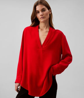 Calvin Klein Blouse Womens Size L Red V Neck Tunic Long Sleeve NWT $79