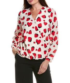 T Tahari NWT Women's Heart Shap Wrap Blouse Shirt Top Size M White $68