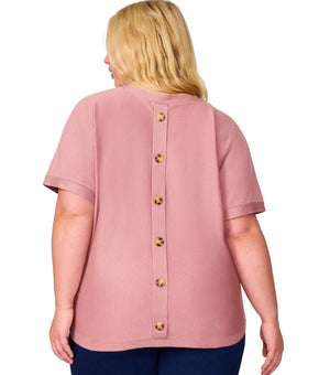 Melissa Paige Button-Back Boat neck Dolman-Sleeve Sweater Pink Plus Size 3X $52