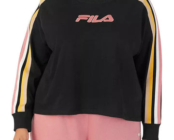 FILA Clover Crewneck Logo Colorblocked Black Sweatshirt Plus Size 2X MSRP $48
