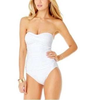 Anne Cole Women's Twist-Front Ruched One-Piece Swimsuit White Size 14 MSRP $88