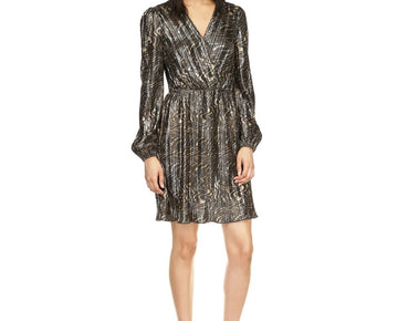 Michael Kors Women's Pleated Metallic Fit & Flare Dress Black Size L MSRP $175