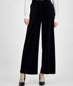 Tahari ASL Women's Mid-Rise Velvet Wide-Leg Pants Black Size 8 MSRP $109