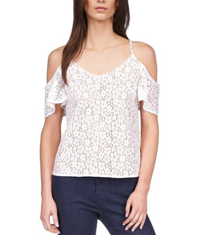 Michael Michael Kors Women Lace Cold-Shoulder Chain Top White Size XL MSRP $125