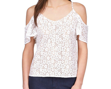 Michael Michael Kors Women Lace Cold-Shoulder Chain Top White Size XL MSRP $125