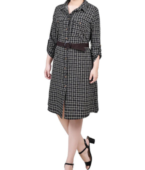 NY Collection Womens Petites Paisley Pocket Shirtdress Black Size PM