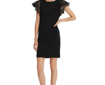 Lauren Ralph Lauren Crepe Flutter Sleeve Dress Black Size 12 MSRP $135