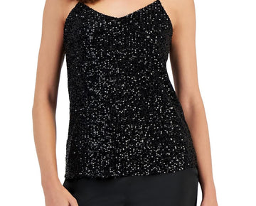 Anne Klein Womens Sequined Pullover Top Black Size M MSRP $69